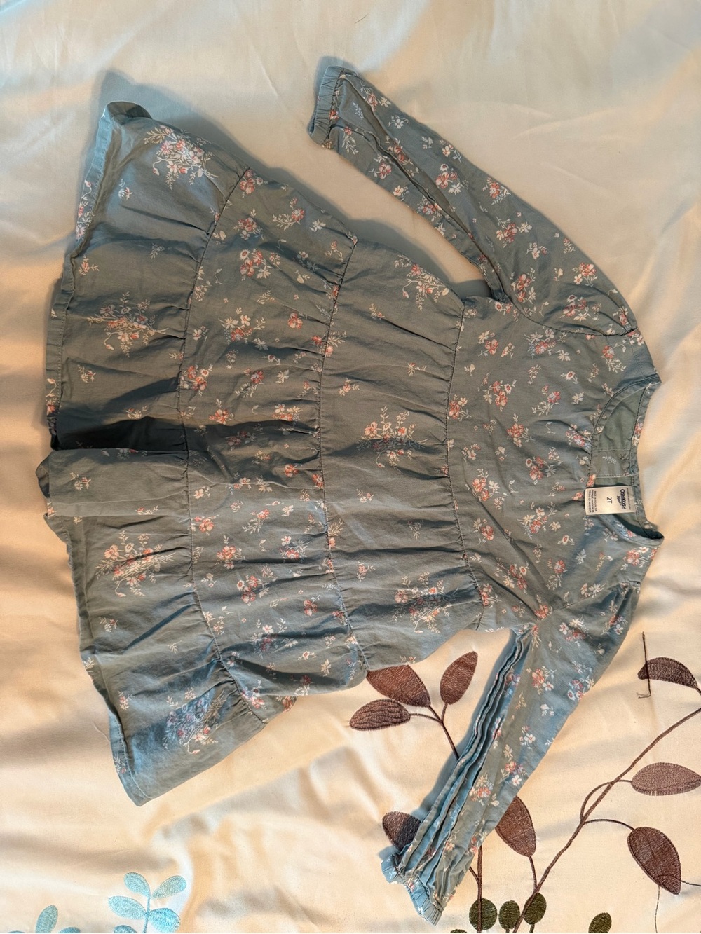 OshKosh B'gosh Dusty Blue Floral Peplum Long-Sleeve Top